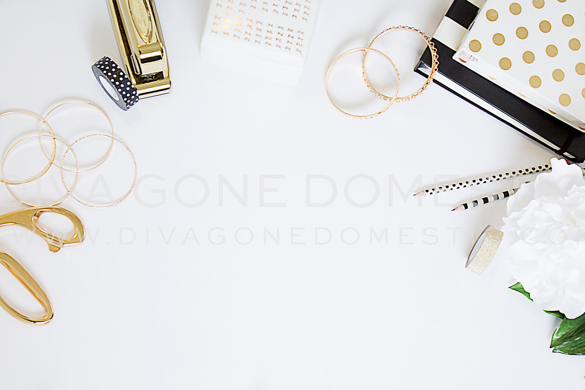 Styled Photo - White & Gold Desk in Product Mockups - product preview 8