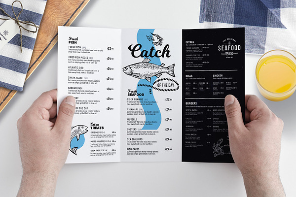 Tri-Fold Seafood Menu Template