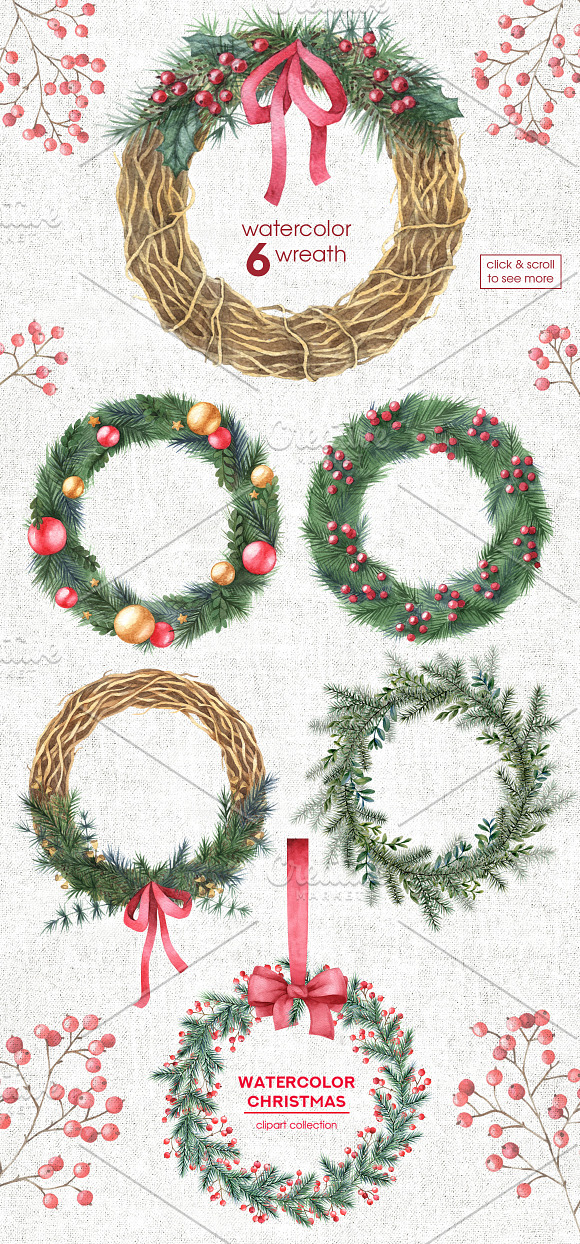 Watercolor Christmas cliparts in Illustrations - product preview 3