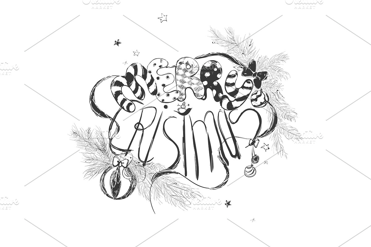 Merry Christmas hand drawn lettering. Vector illustration for Holidays design. in Objects - product preview 8