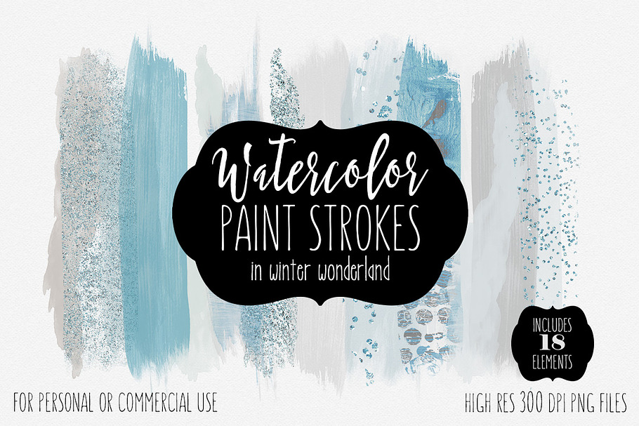 Winter Blue Watercolor Brush Strokes in Objects - product preview 8