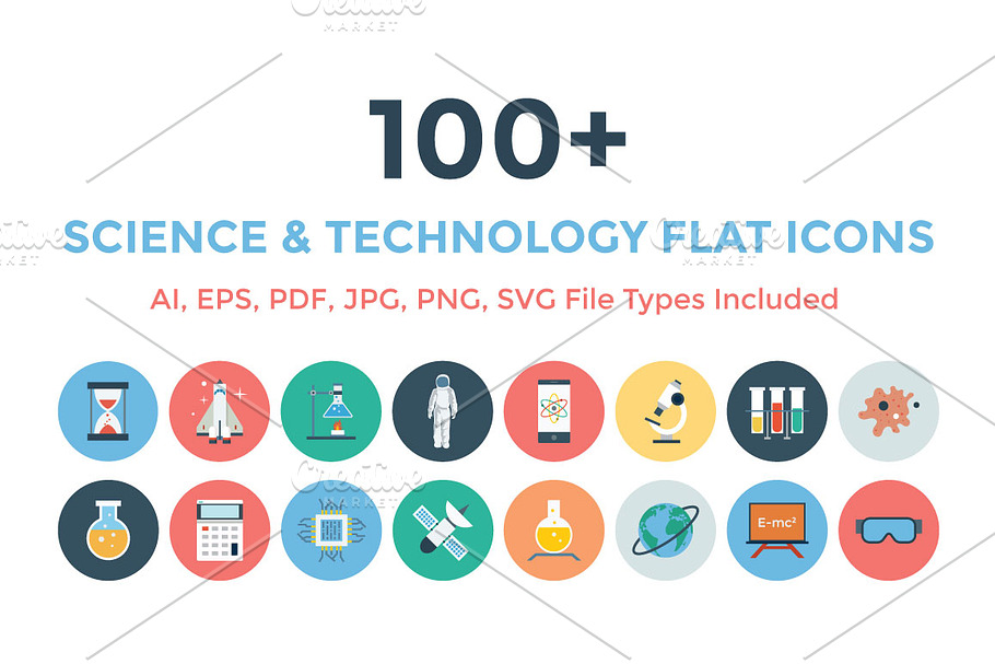 100+ Science & Technology Flat Icons