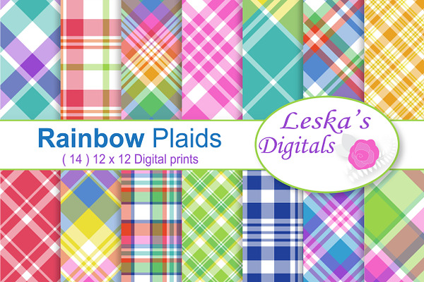 Rainbow Plaid Digital Paper