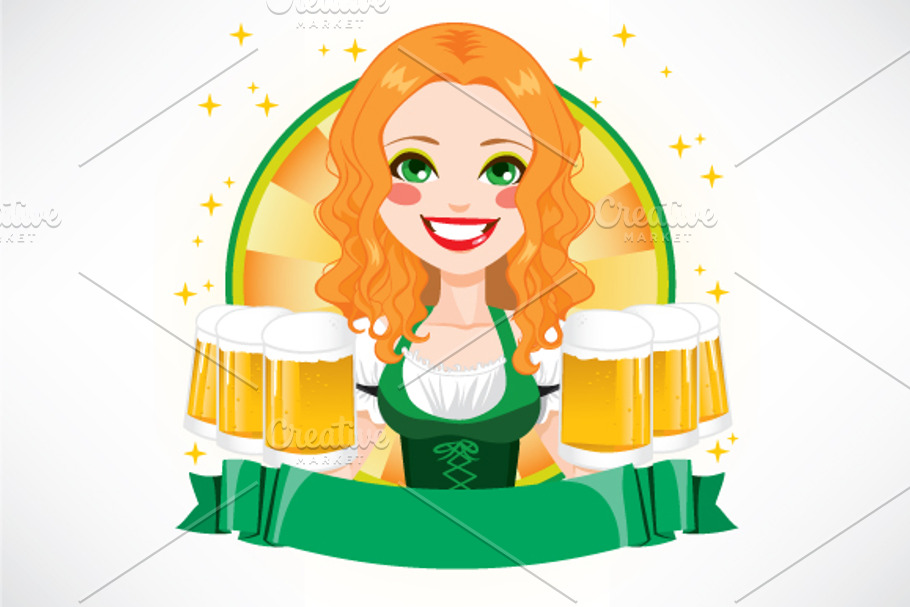 St. Patrick Leprechaun Girl Waitress in Illustrations - product preview 8