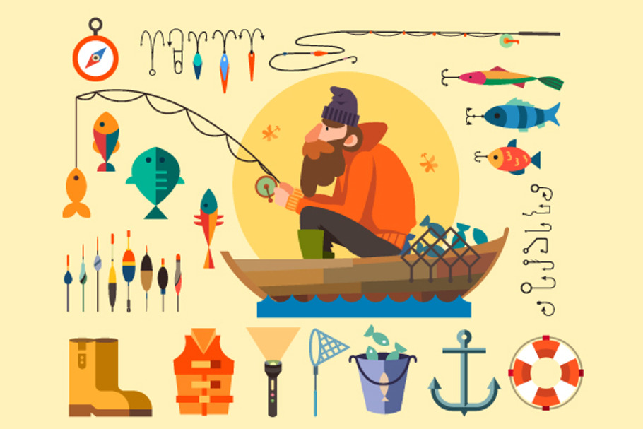 Fisherman in a boat in Illustrations - product preview 8