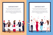Corporate Party Posters Set Text Sample and People