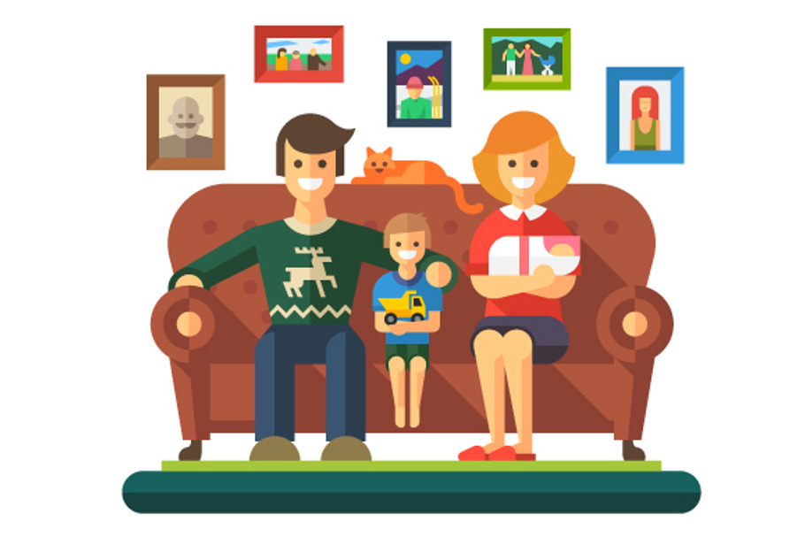 Happy family:child, father,mother in Illustrations - product preview 8