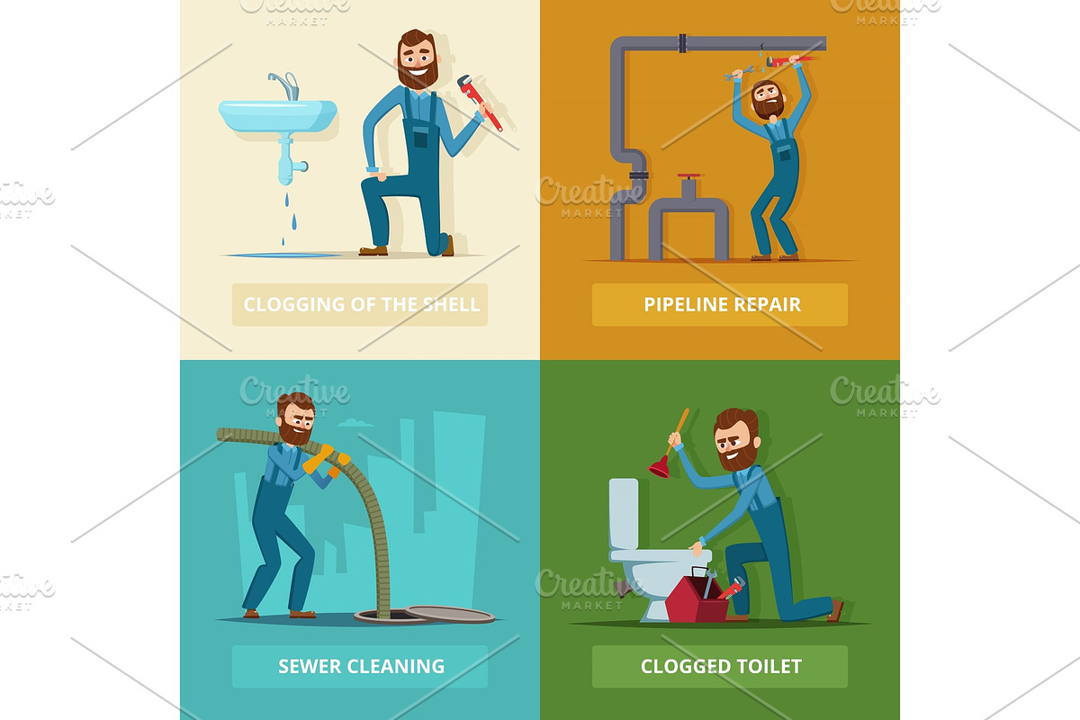 Concept pictures set of plumber at work in Graphics - product preview 8
