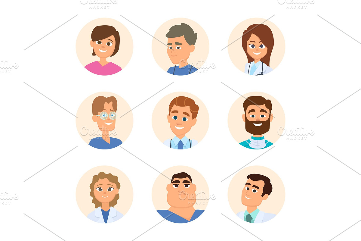 Medical nurses and doctors. Avatars in cartoon style in Graphics - product preview 8
