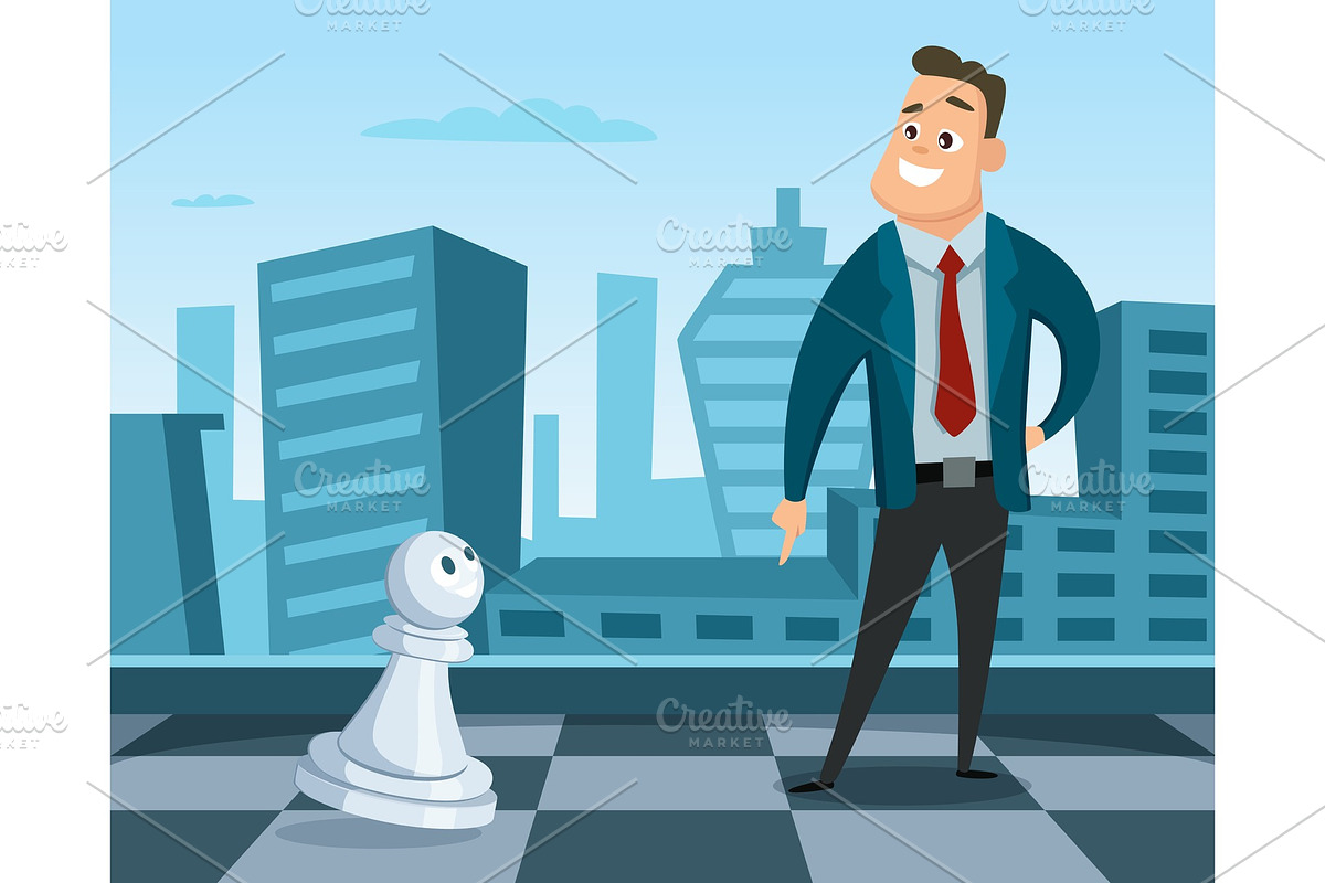 Businessman standing on a chess board. Concept illustration of business strategy. Leadership and excellence in Graphics - product preview 8