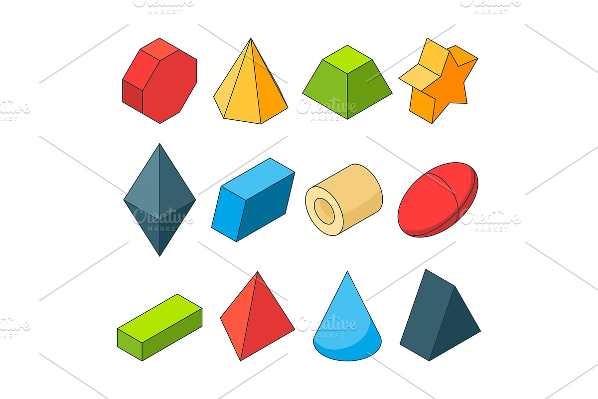 Colorful isometric pictures of geometry shapes. Christal, cylinder, prism and others in Graphics - product preview 8
