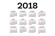 Calendar 2018 Isolated on White 