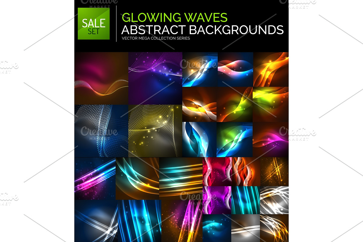 Mega collection of neon glowing waves in Illustrations - product preview 8