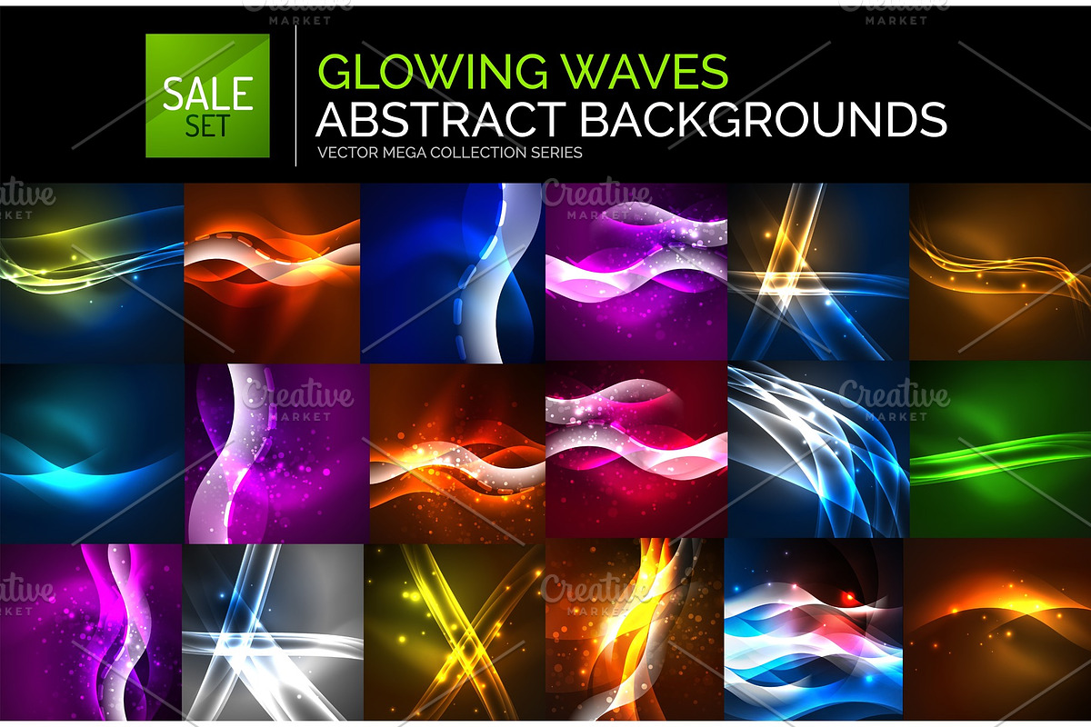 Mega collection of neon glowing waves in Illustrations - product preview 8