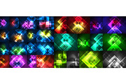 Set of neon glowing square abstract backgrounds