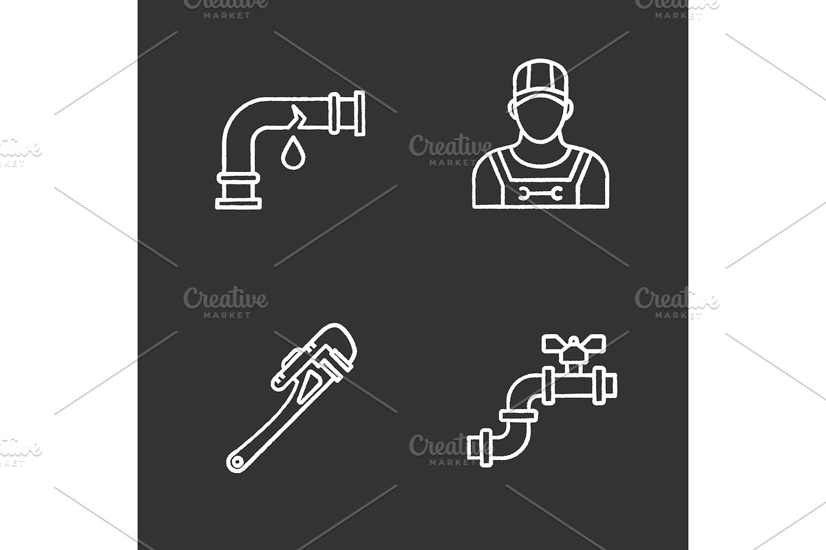 Plumbing chalk icons set in Graphics - product preview 8