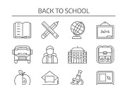 School Monochrome Linear Icons Set
