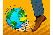 Foot hits the Earth globe pop art vector