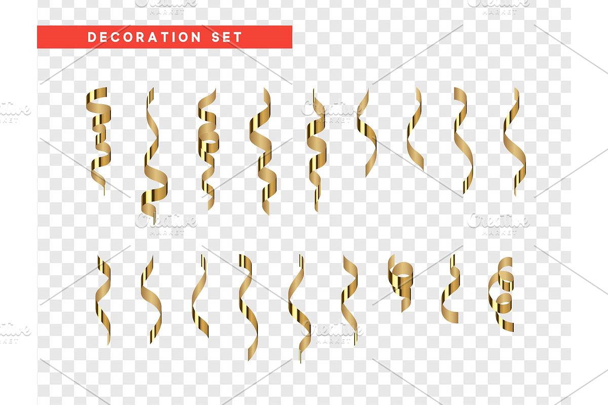 Gold confetti celebration. Ribbon serpentine, isolated with transparency background effect in Objects - product preview 8