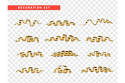 Gold confetti celebration. Ribbon serpentine, isolated with transparency background effect