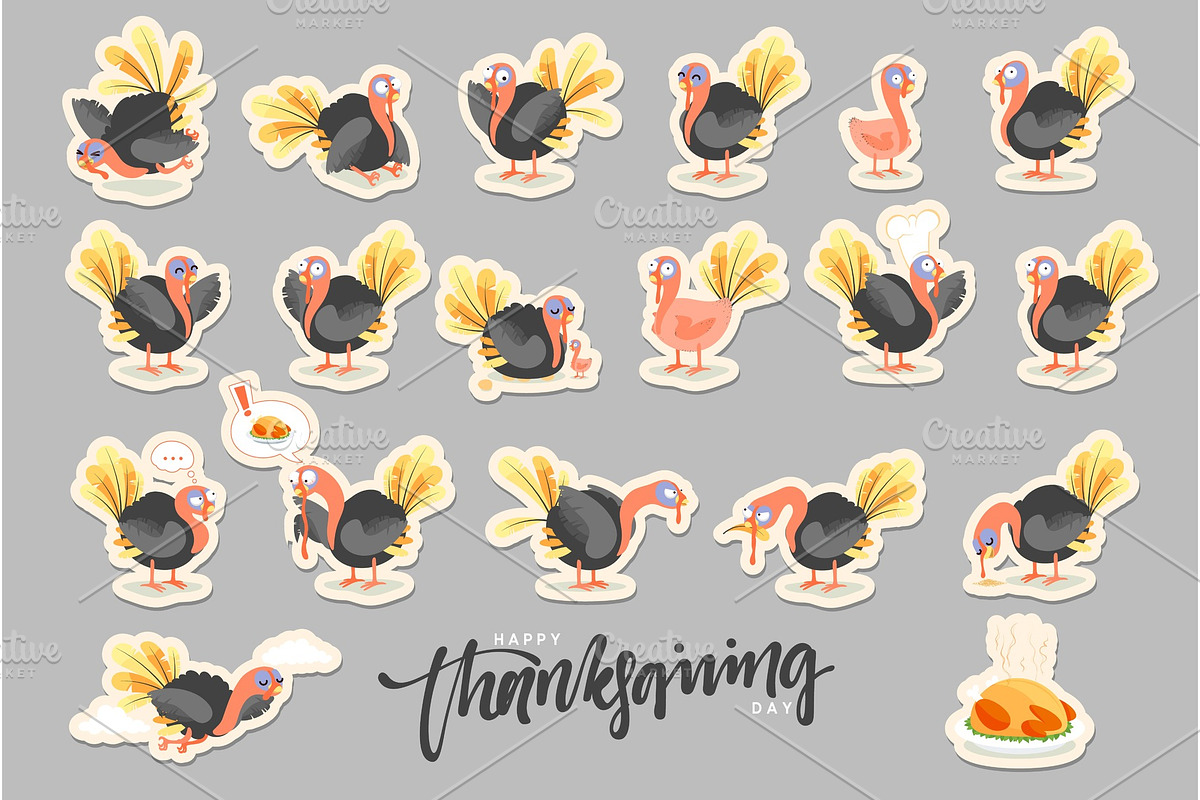 Collection cartoon Turkey bird. Happy Thanksgiving Celebration. in Graphics - product preview 8