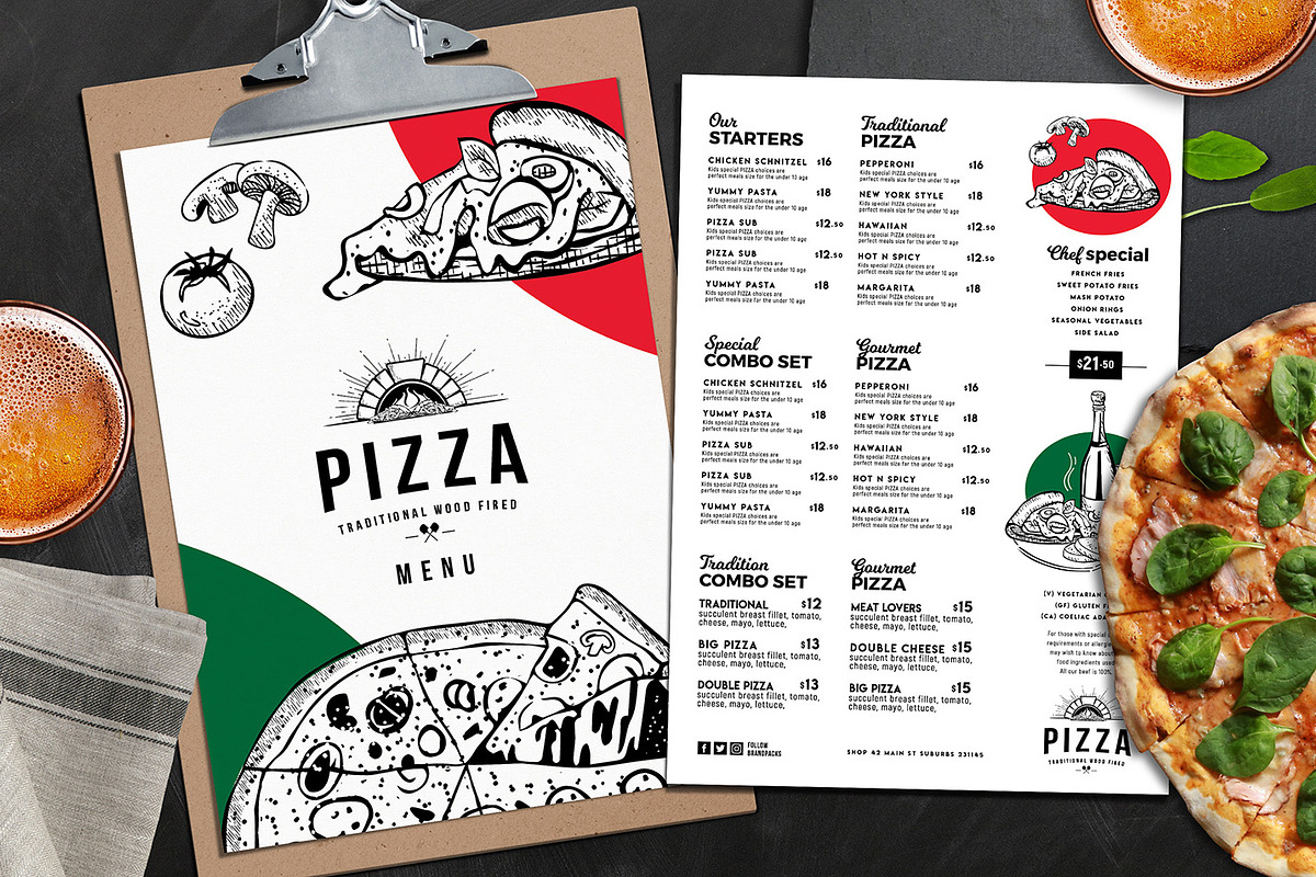 A4 Pizza Menu Templates Creative Flyer Templates Creative Market