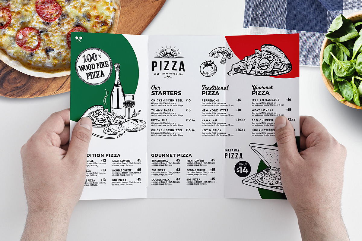 Tri-Fold Pizza Menu Template in Brochure Templates - product preview 8