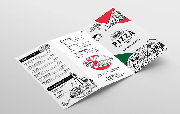 Tri-Fold Pizza Menu Template in Brochure Templates - product preview 3