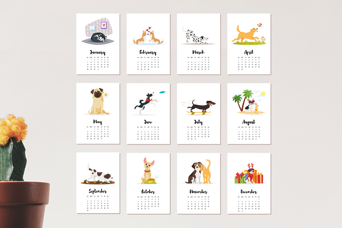 2018 calendar with cute dogs in Illustrations - product preview 8