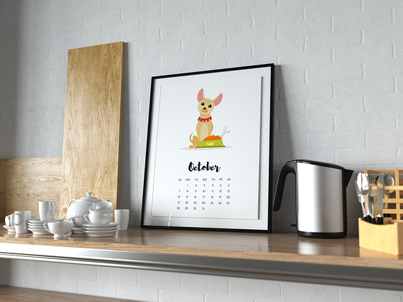 2018 calendar with cute dogs in Illustrations - product preview 1