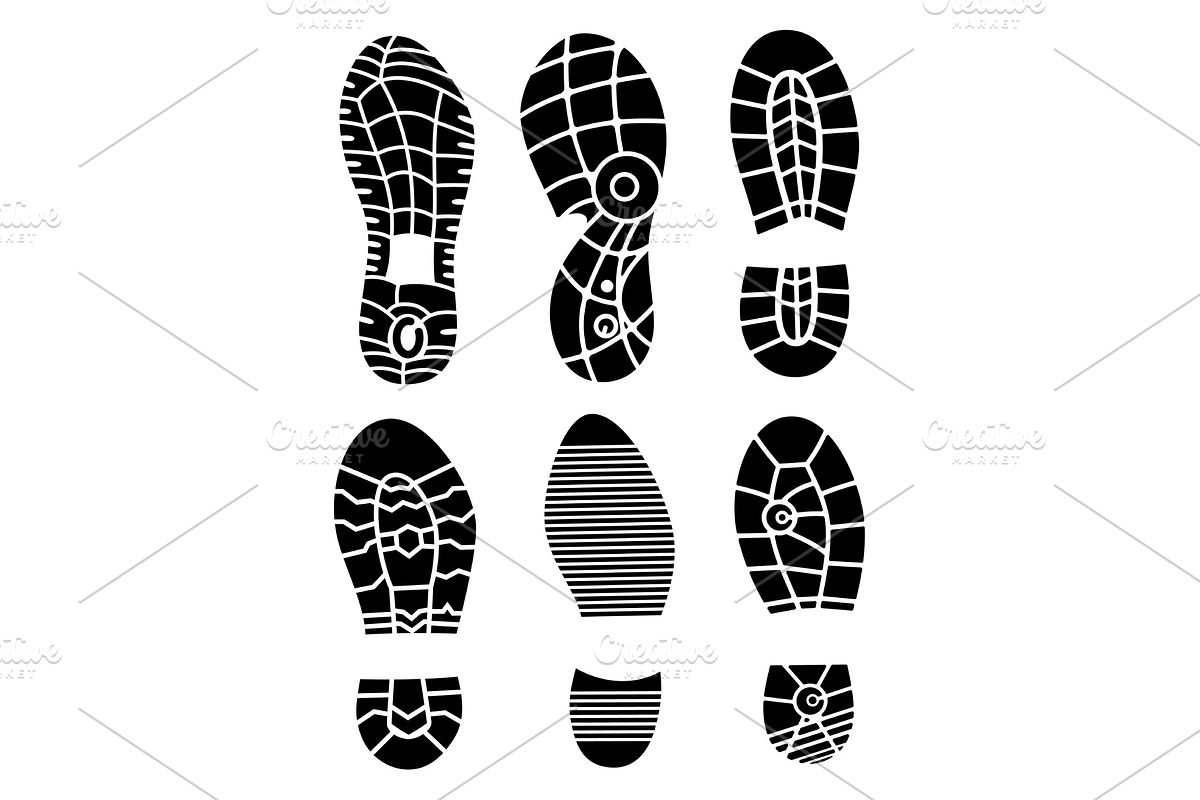 Footprint sport shoes big vector illustration set in Textures - product preview 8