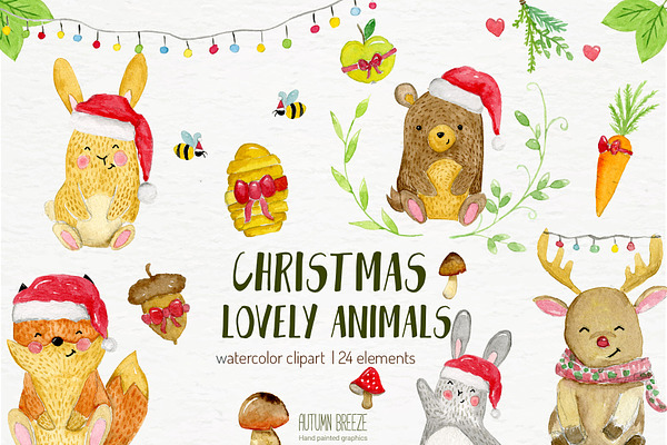 watercolor Christmas animals