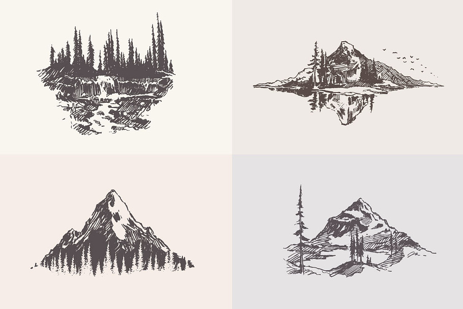 Collection of mountain landscapes in Illustrations - product preview 8
