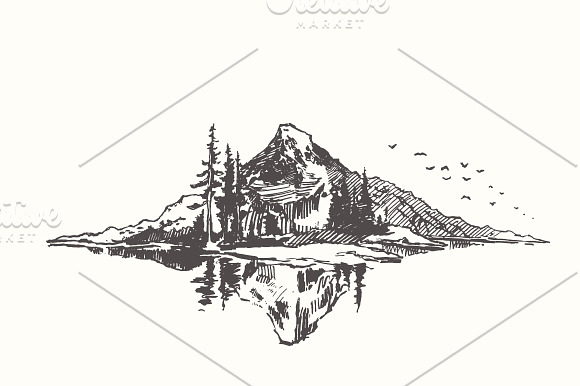 Collection of mountain landscapes in Illustrations - product preview 2
