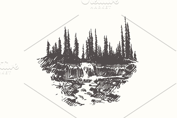 Collection of mountain landscapes in Illustrations - product preview 3