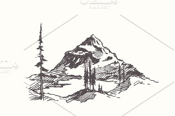 Collection of mountain landscapes in Illustrations - product preview 4