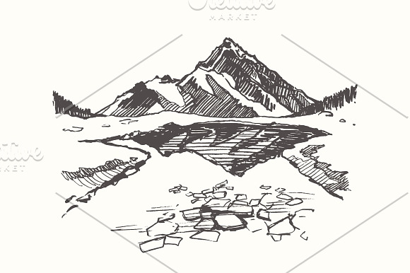 Collection of mountain landscapes in Illustrations - product preview 5
