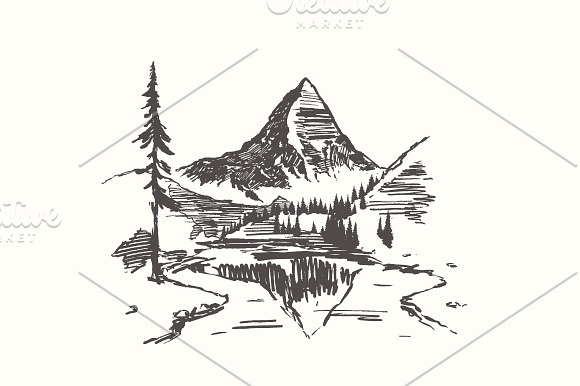 Collection of mountain landscapes in Illustrations - product preview 8