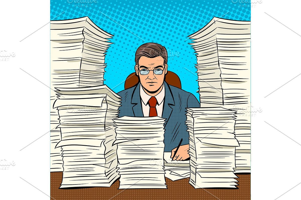 Businessman with piles of papers pop art vector in Illustrations - product preview 8