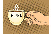 Cup of coffee in hand pop art vector