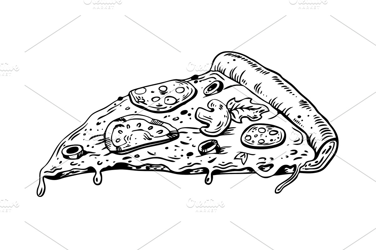 Slice of pizza engraving vector illustration in Illustrations - product preview 8