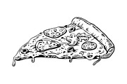 Slice of pizza engraving vector illustration