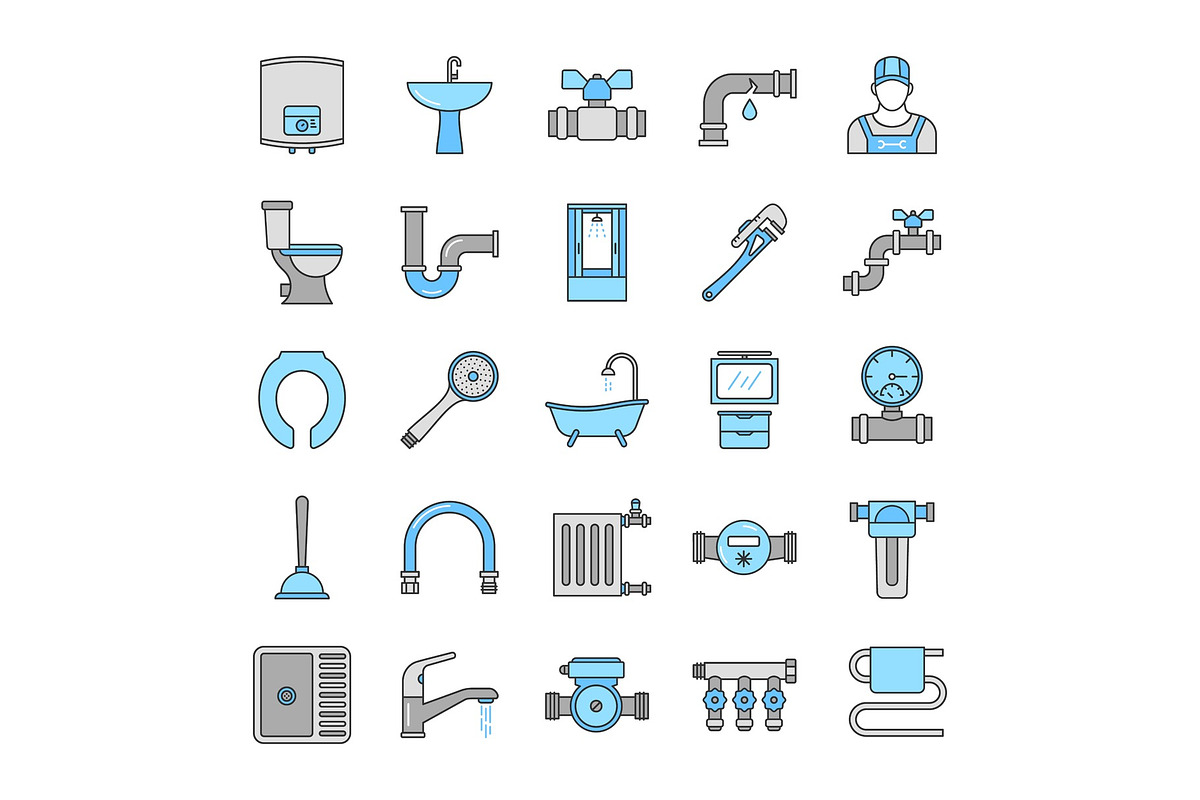 Plumbing color icons set in Graphics - product preview 8