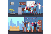 People Partying at Office on Vector Illustration