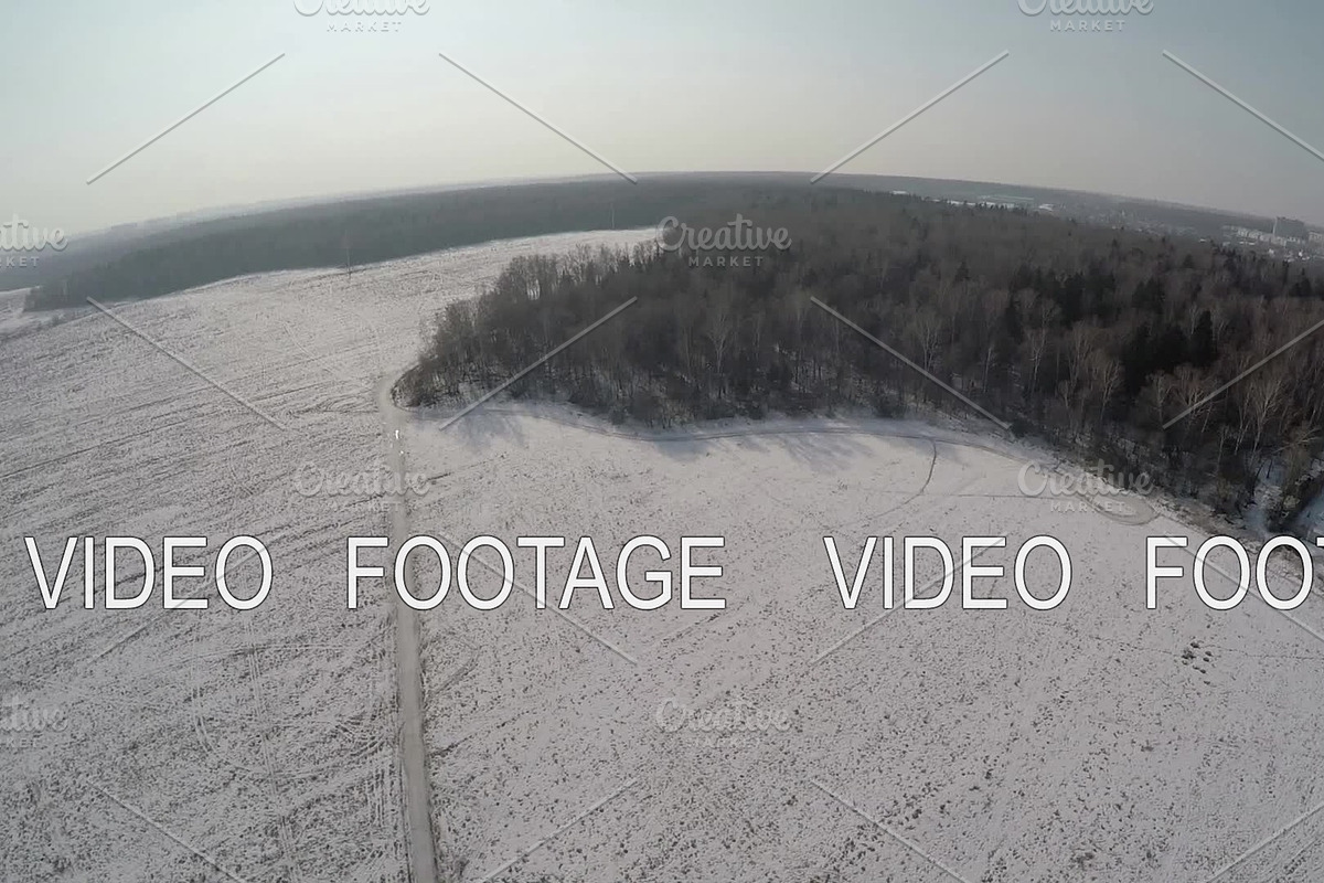 Village with vast snowy fields near the forest, aerial view in Graphics - product preview 8