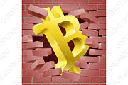 Bitcoin Sign Breaking Through Wall Concept