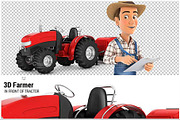 3D Farmer in Front of Tractor