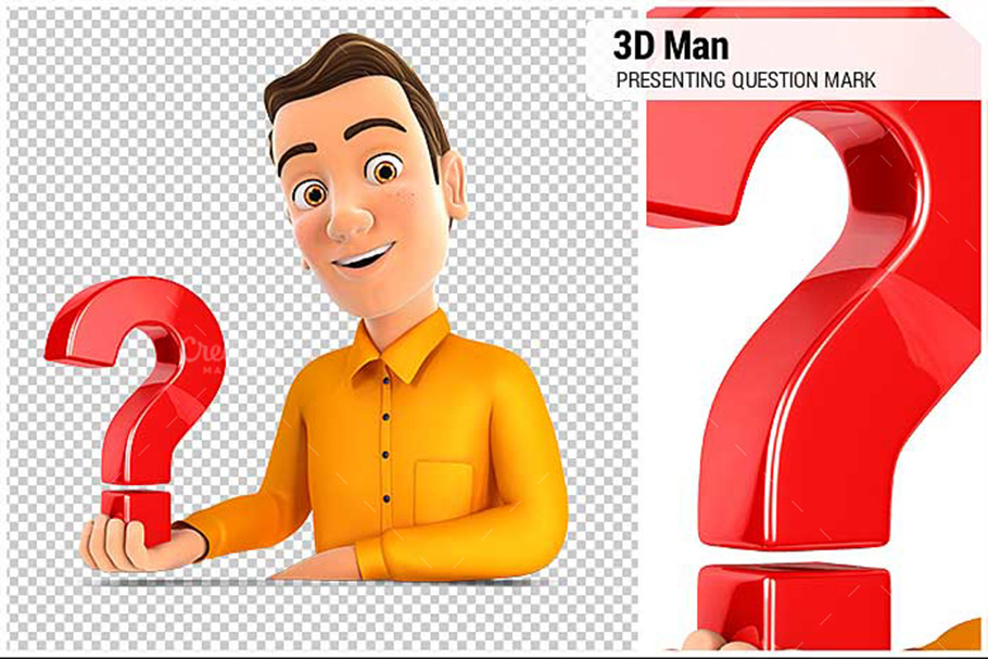 3D Man Presenting Question Mark in Illustrations - product preview 8