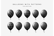 Set of black balloons isolated on white background