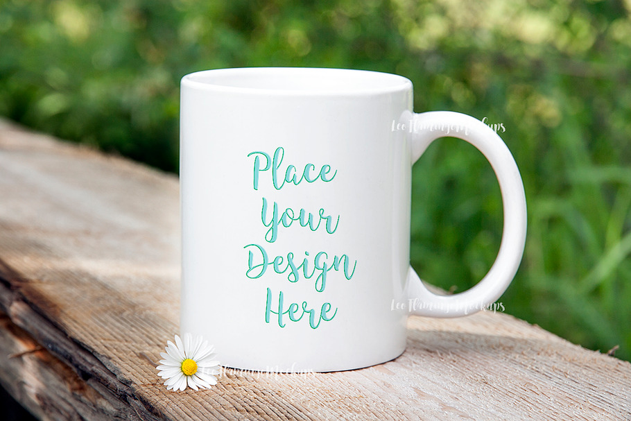White Coffee 11oz mug mockup bokeh in Product Mockups - product preview 8